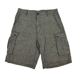 Levi's Gray Chambray Texture Casual Cargo Shorts Pockets Cotton Linen Blend 36